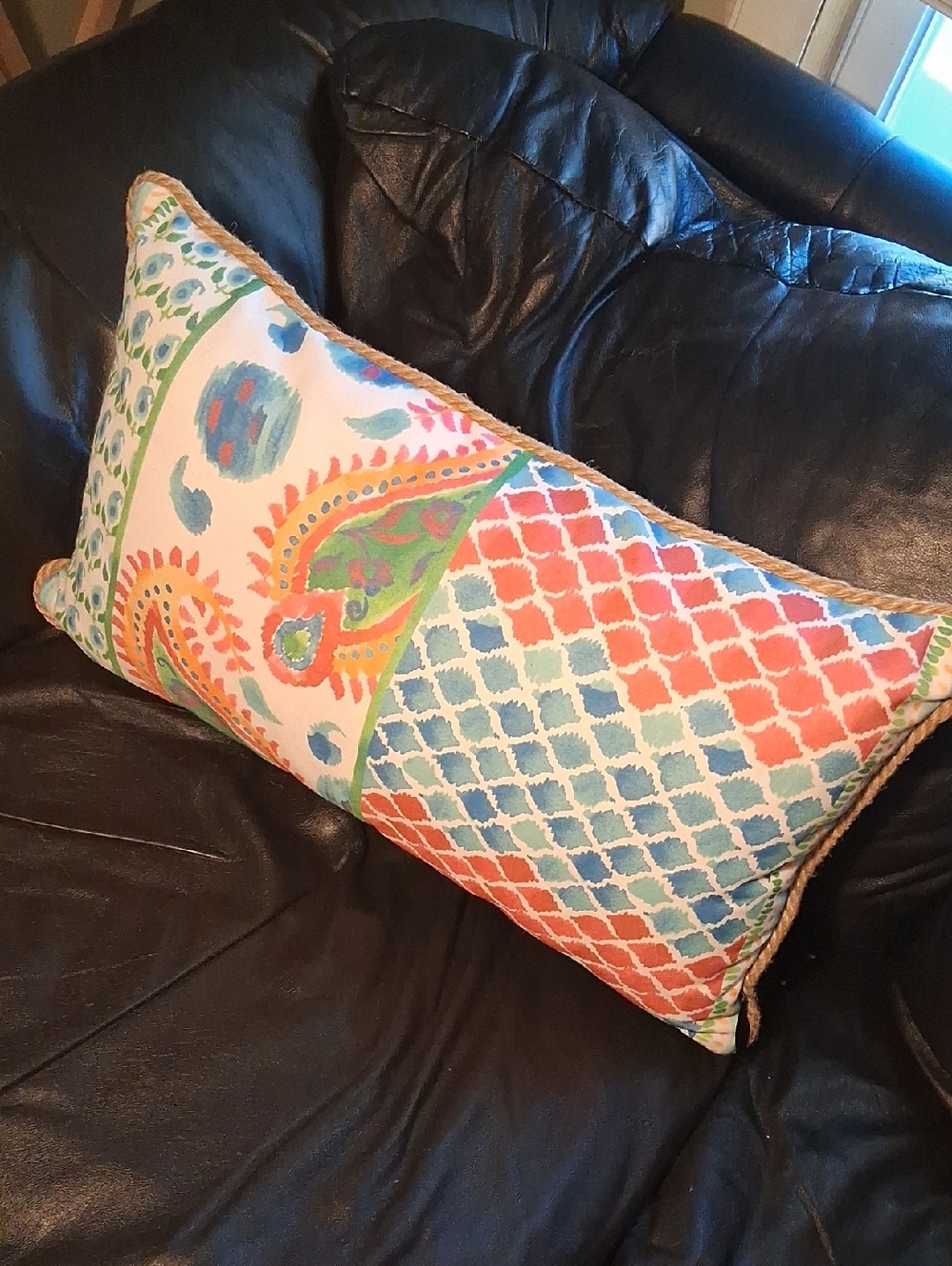 Cynthia Rowley Coral, Aqua & Green Paisley Geometric Accent Pillow
